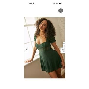 Urban Outfitters Dress Womens Med Green Lace Sweetheart Mini Boho Fairycore